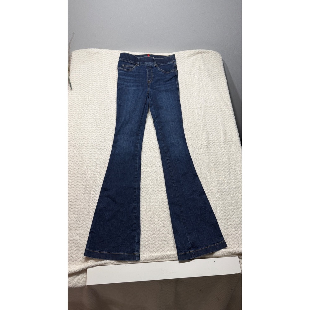 Spanx Flare Jeans Dark Indigo High Rise Pull On Stretch Denim Women Size Small